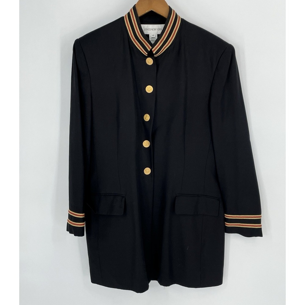 Jones New York Womens 14 Fitted Military Style Jacket Black Made in the USA